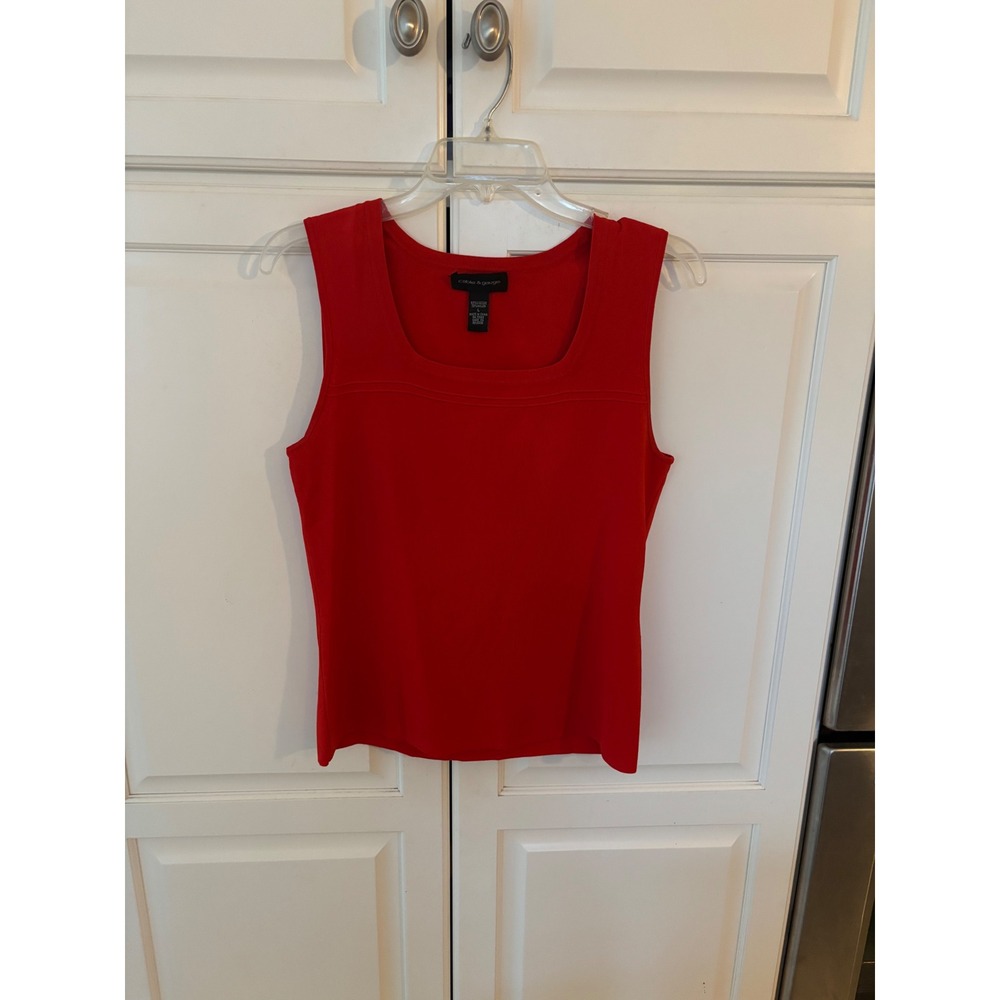 Cable & Gauge Womens Red Sleeveless Knit Top Square Neck Viscose Blend Large